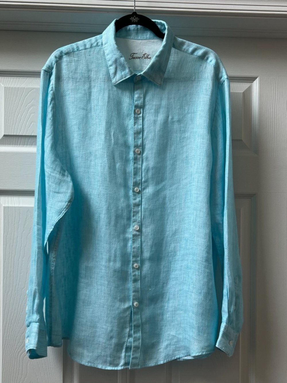 Tasso Elba Turquoise Mens 100% Linen Long Sleeve Button Down Shirt, Size XL